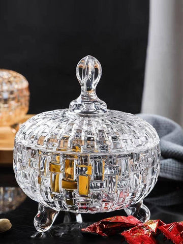 وعاء زجاجي كريستالي مع غطاء