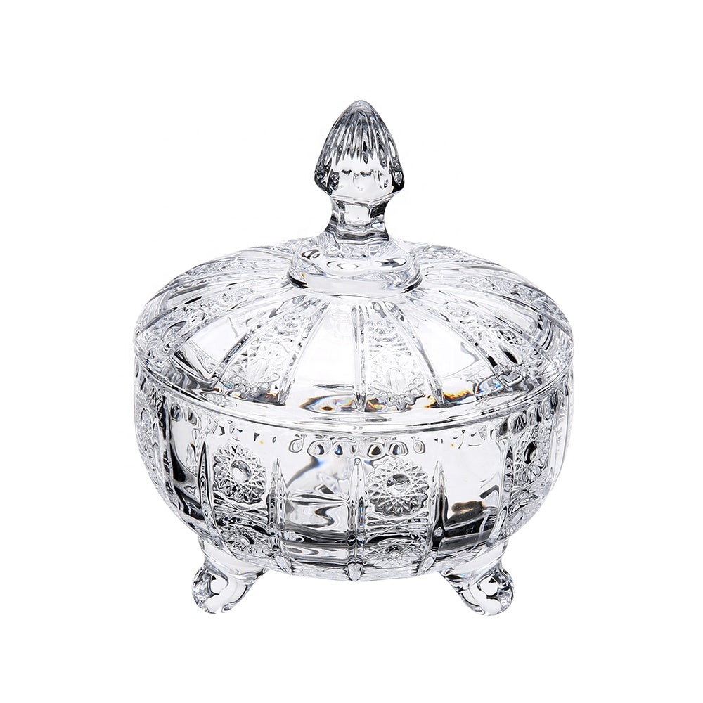 وعاء حلويات زجاجي أنيق بغطاء شفاف – 900 مل