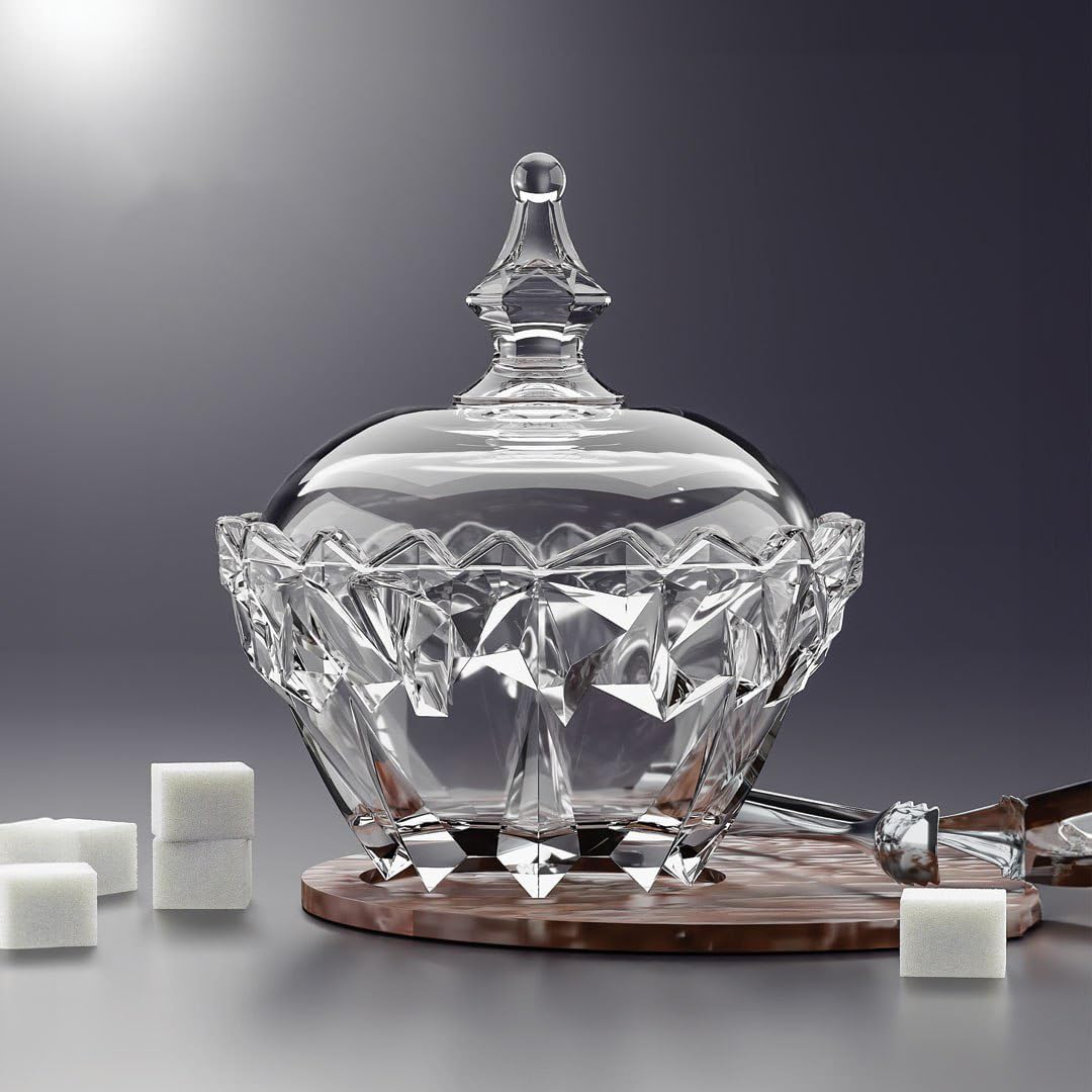 وعاء سكر من الزجاج الشفاف بغطاء زجاجي